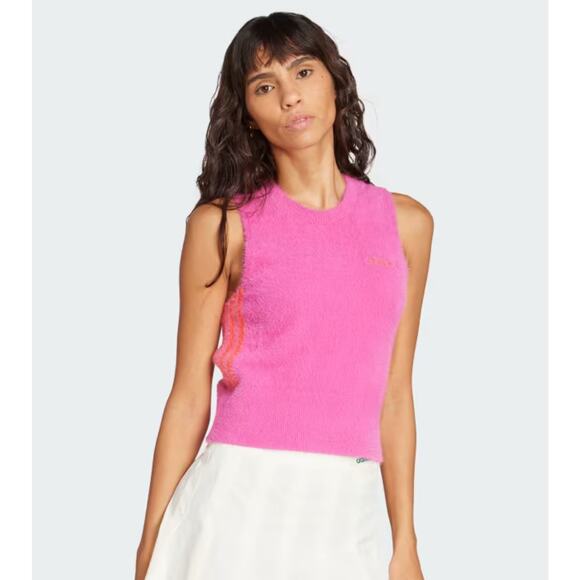 NEW ADIDAS ORIGINALS Fluffy Knitted Vest Women's Size Large Pink JW3648 - Picture 1 of 8
